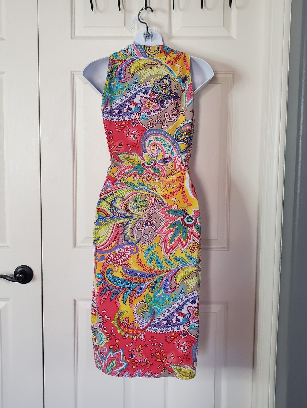 Ralph Lauren Multicolor Paisley Midi Dress Green Label Sleeveless Slit Size 4 - Picture 7 of 13